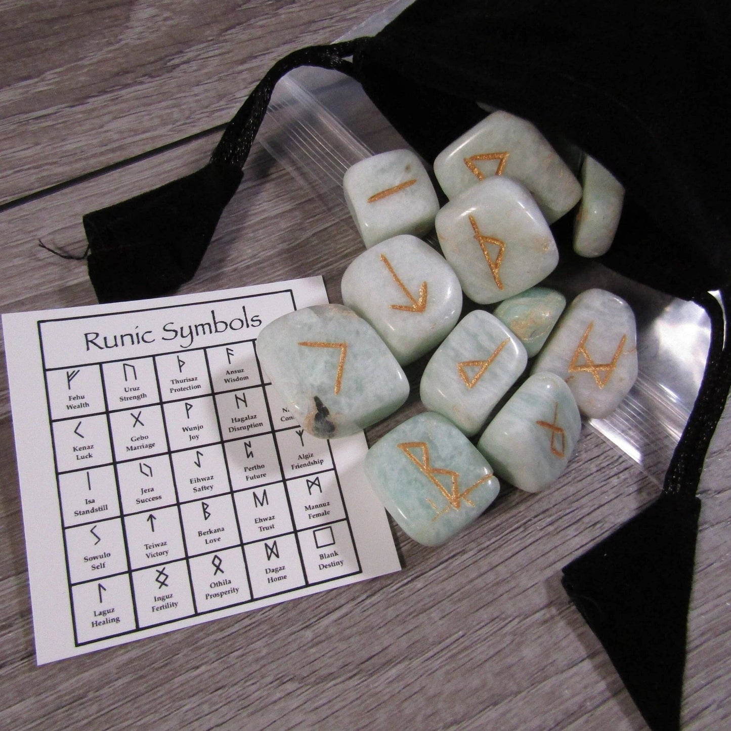 Gemstone Rune Kit with Bag and Description Card: Amethyst