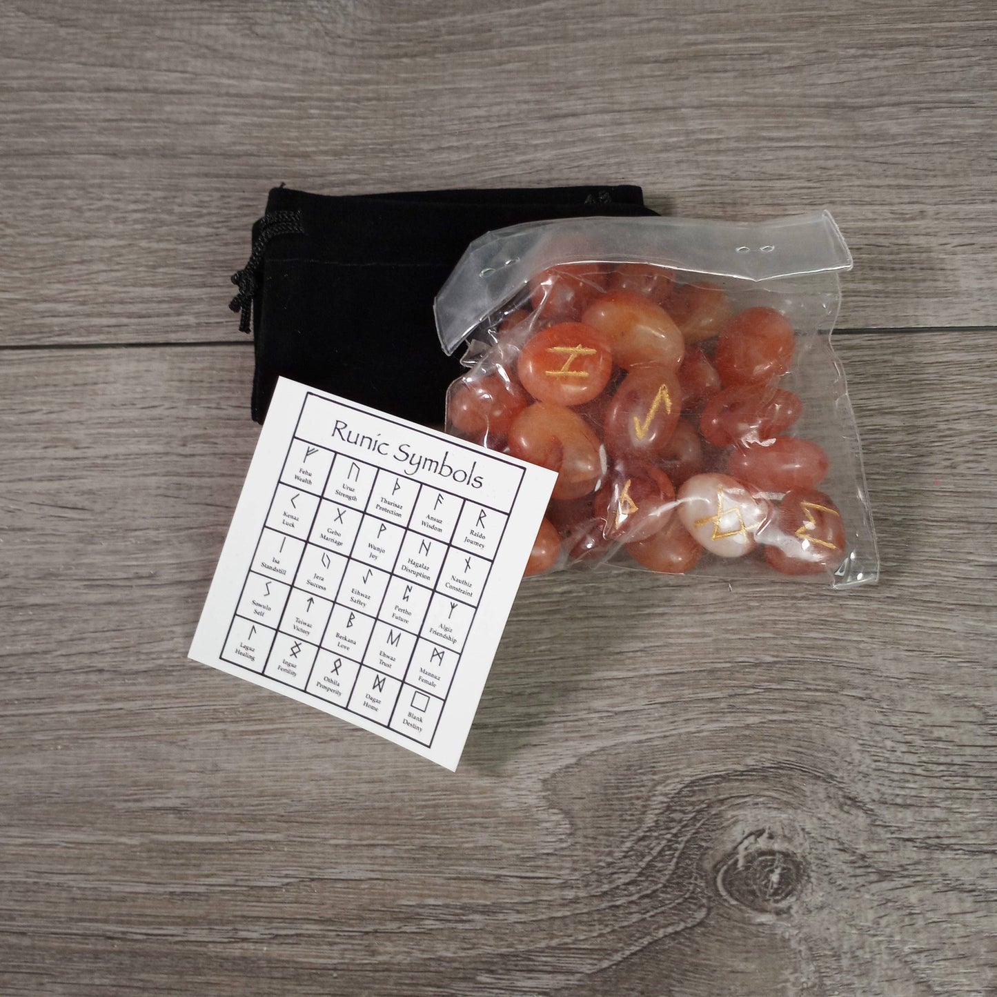 Gemstone Rune Kit with Bag and Description Card: Amethyst