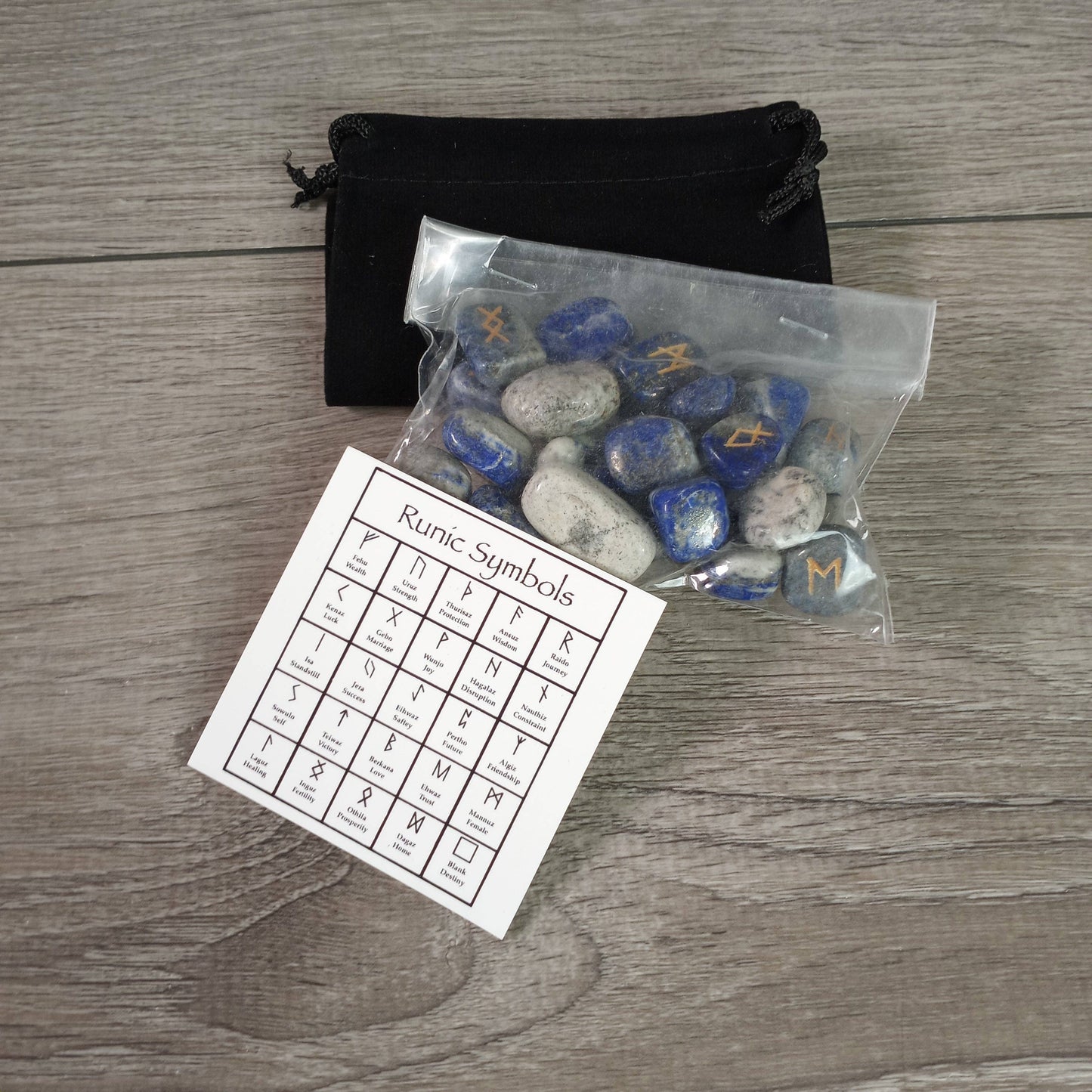 Gemstone Rune Kit with Bag and Description Card: Amethyst