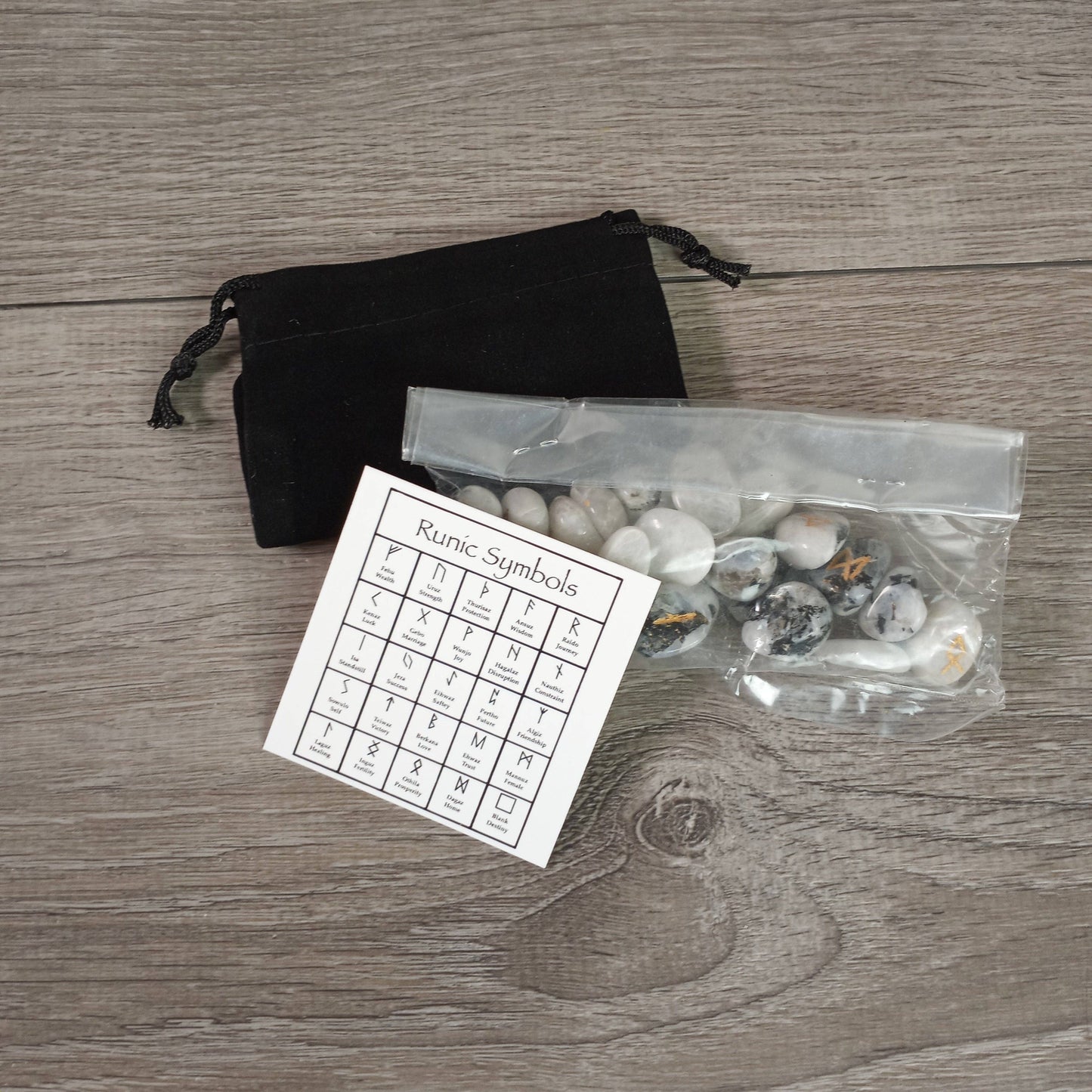 Gemstone Rune Kit with Bag and Description Card: Amethyst