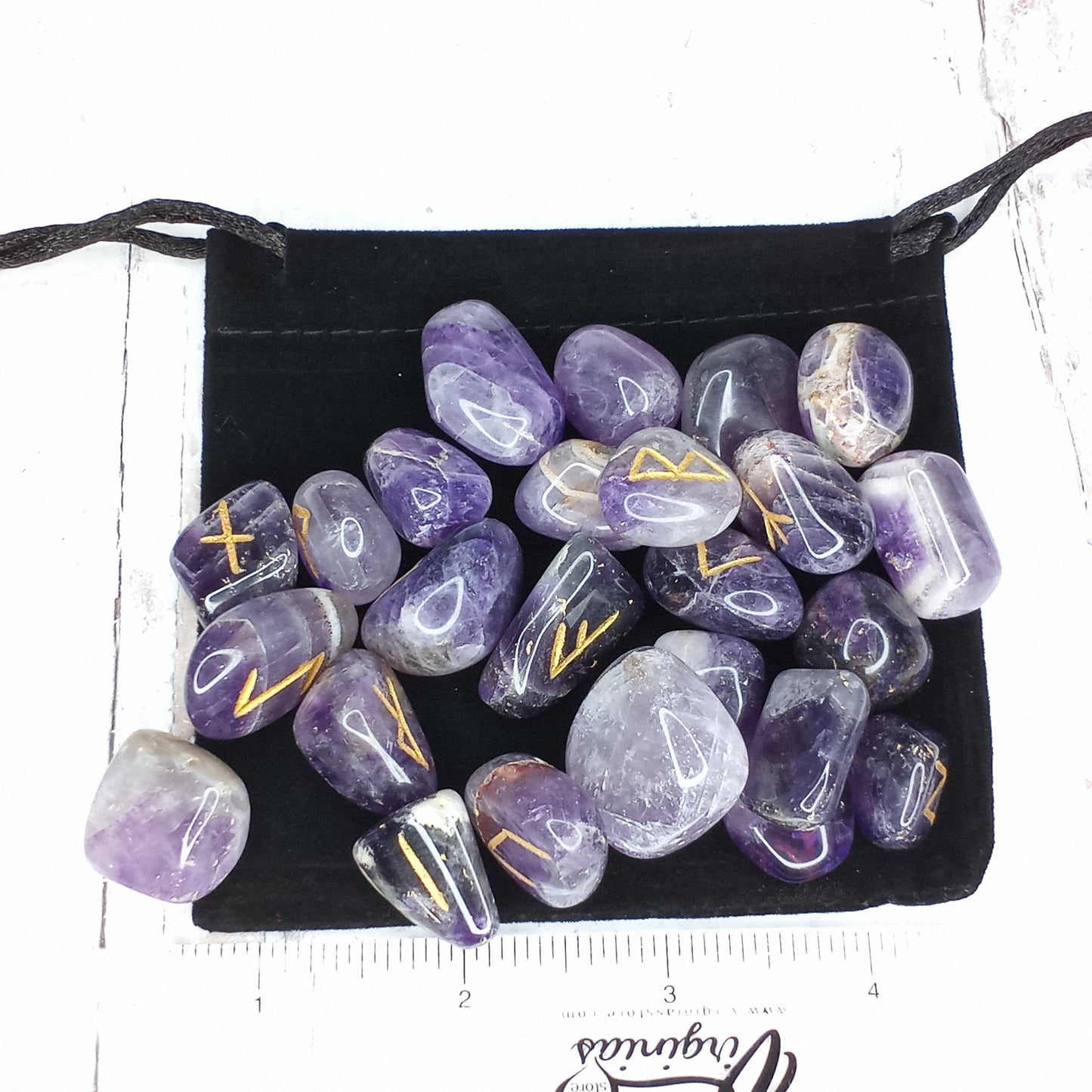 Gemstone Rune Kit with Bag and Description Card: Amethyst