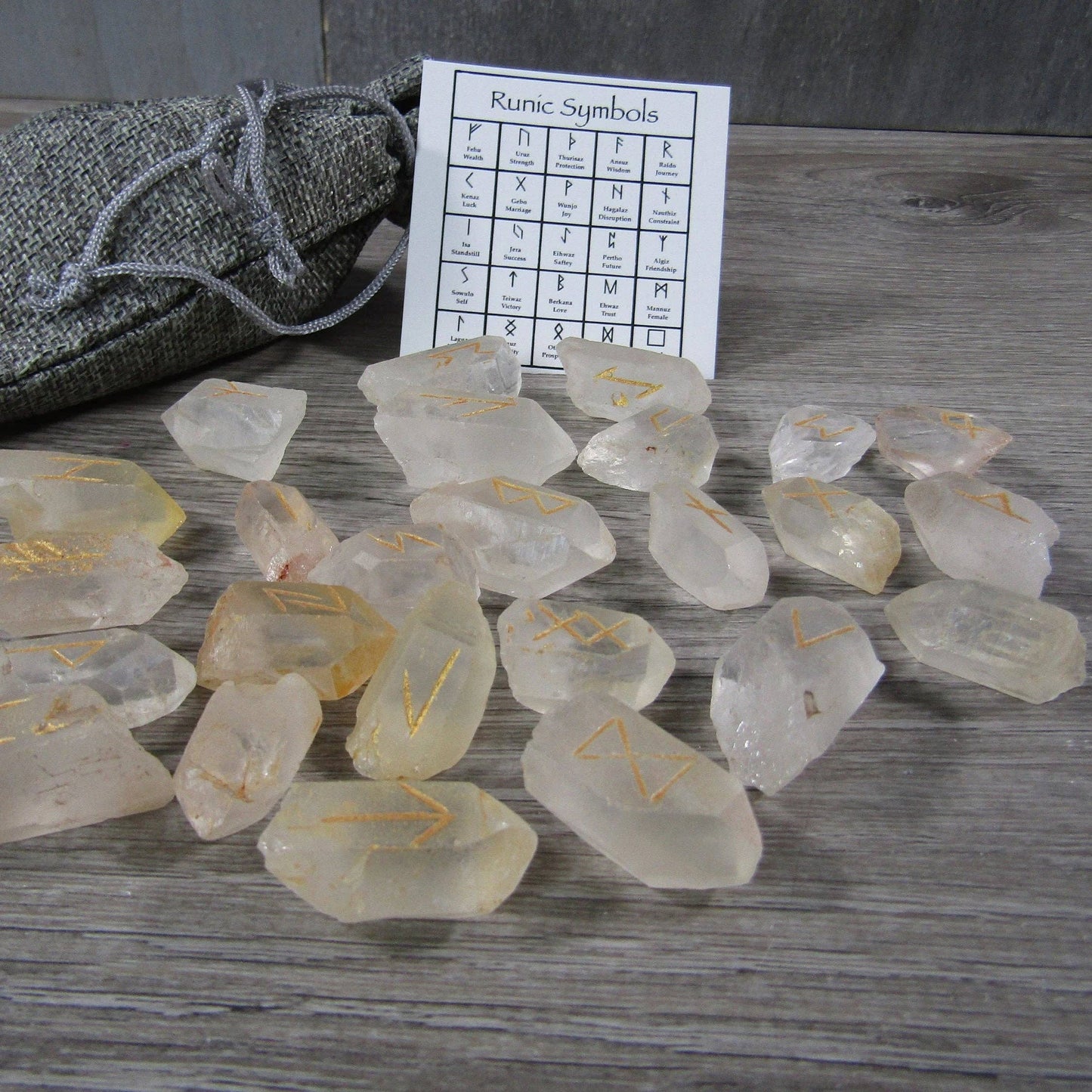 Gemstone Rune Kit with Bag and Description Card: Amethyst