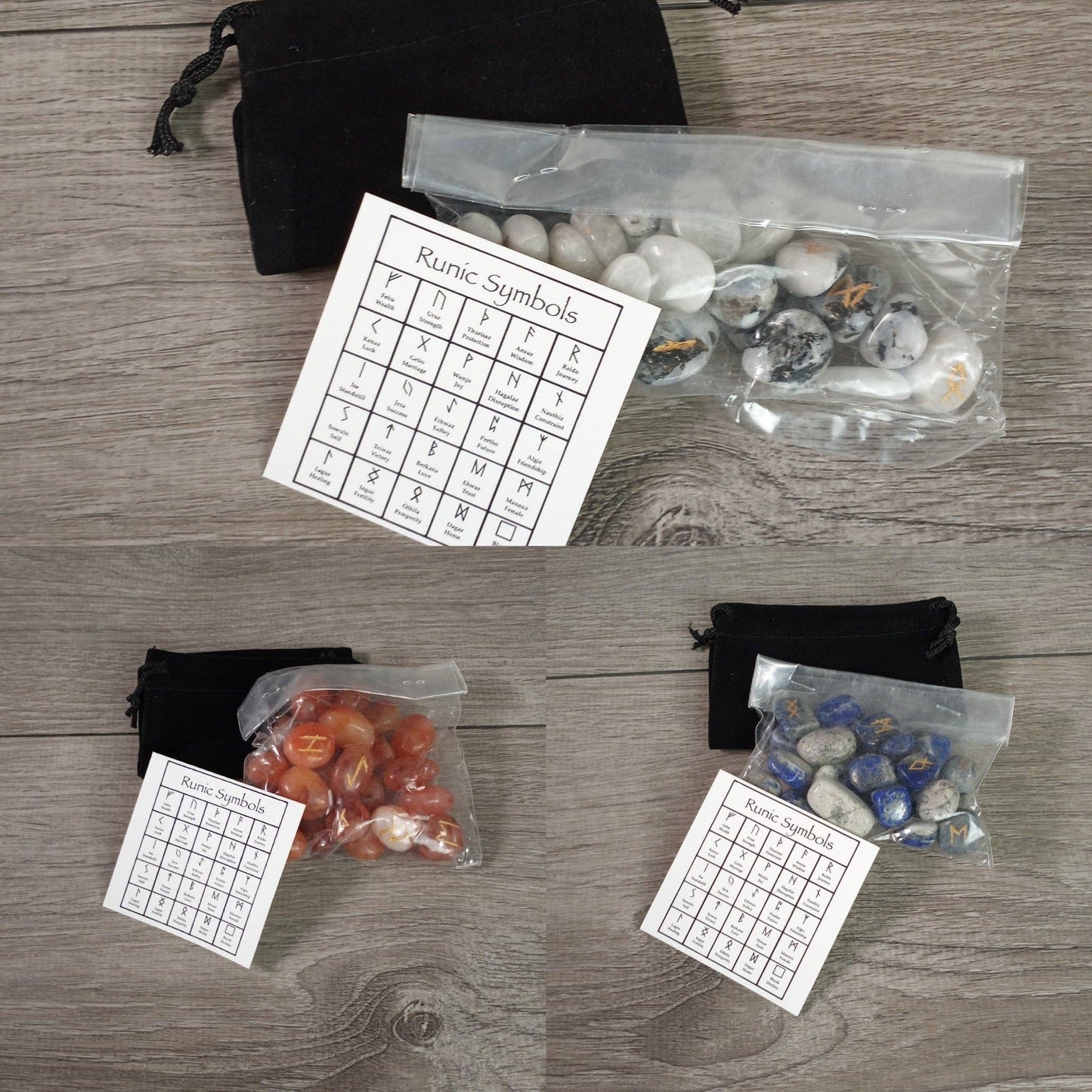 Gemstone Rune Kit with Bag and Description Card: Amethyst